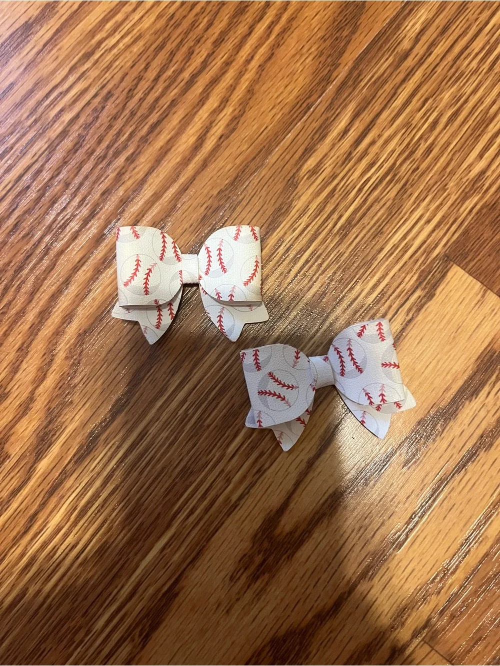 White Baseball Print Kids Hair Bows